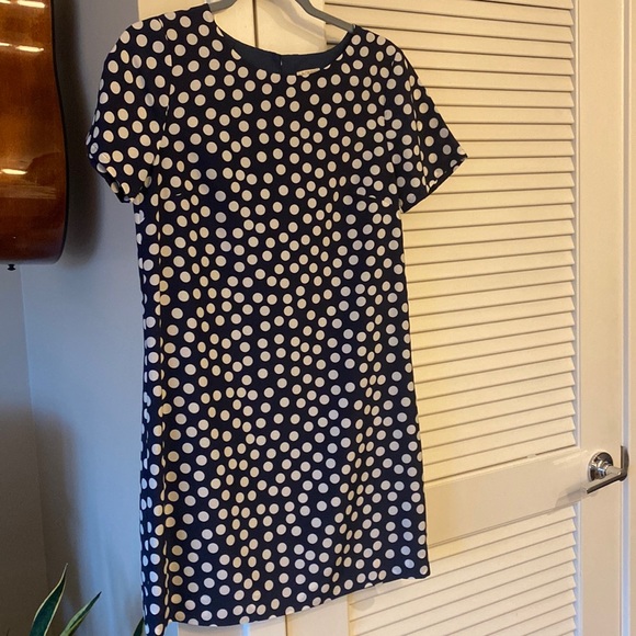 J Crew Navy Blue and White Polka Dot Shift Dress - Picture 1 of 6